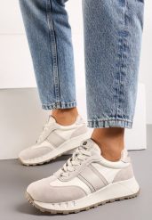 Beżowe Sznurowane Sneakersy ze Skóry Naturalnej Hihanna. Brązowe obuwie sportowe damskie Born2be, ze skóry, bez zapięcia. Za 179.99 zł.