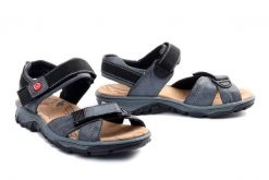 RIEKER 68851-14 blue, sandały damskie. Niebieskie sandały damskie Rieker, bez wzorów, bez obcasa, bez zapięcia. Za 216.93 zł.