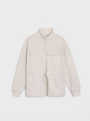 Bluza bomberka z domieszką wiskozy - kremowy. Białe bluzy damskie Sinsay, l, bez wzorów, z wiskozy, bez kaptura. Za 59.99 zł.