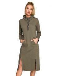 Made of emotion Sukienka w kolorze khaki rozmiar: XL. Brązowe sukienki damskie Made Of Emotion, bez wzorów, bez ramiączek. Za 227.45 zł.