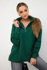 Bluza z suwakiem i kieszeniami zielona. Zielone bluzy damskie KESI, l, bez wzorów, z bawełny, bez kaptura. Za 178.78 zł.