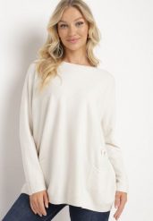Jasnobeżowy Sweter z Wiskozą Ozdobiony Wsuwanymi Kieszonkami i Kokardą Omeza. Brązowe swetry klasyczne damskie Born2be, l, z jeansu, bez kołnierzyka. Za 84.99 zł.