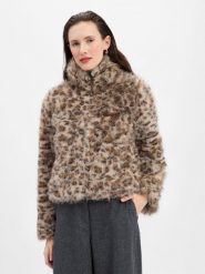 Noisy May Damska kurtka ze sztucznego futra - NMJennifer Kobiety beżowy|brązowy wzorzysty, XS. Brązowe kurtki damskie Noisy may, xs, bez wzorów, bez kaptura. Za 399.95 zł.