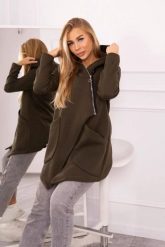 Bluza ocieplana z asymetrycznym suwakiem khaki. Brązowe bluzy damskie KESI, l, bez wzorów, z bawełny, bez kaptura. Za 238.37 zł.
