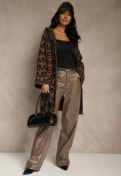 Brązowo-Czarny Kardigan na Suwak z Kapturem w Literowy Wzór Calitusa. Brązowe kardigany damskie Renee, l, bez wzorów, z jeansu. Za 109.99 zł.