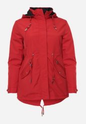 Czerwono-Czarna Przejściowa Kurtka Dwustronna Parka z Pikowaniem i Kapturem Tidare. Czerwone parki damskie Born2be, l, z jeansu. Za 109.99 zł.